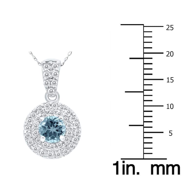 Marquee 3/4 Carat TW Double Halo Aquamarine And Diamond Pendant in 10K White Gold