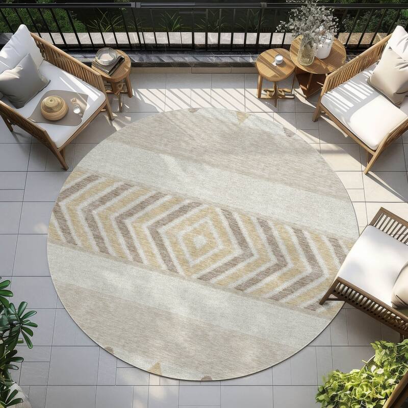 Machine Washable Indoor/ Outdoor Global Boho Chantille Rug - Beige - 8' x 8'