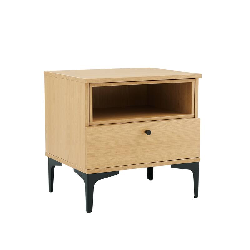 Modern Nightstand with Drawer and Open Shelf Metal Frame Design