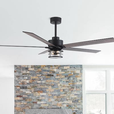 65" Black Wooden 5-Blade Ceiling Fan with Light and Remote