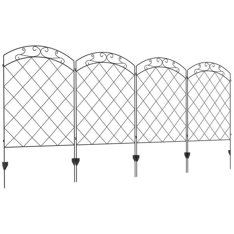 Garden Fence 4 Pack Steel Fence Panels Rust-Resistant Animal Barrier Decorative Border Flower Edging - 2