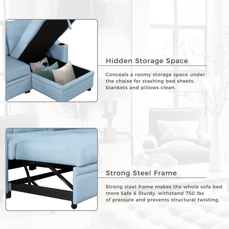 Blue PullOut Sofa Bed MultiFunction Folding Ottoman with for Office Bed Bath & Beyond 38998154