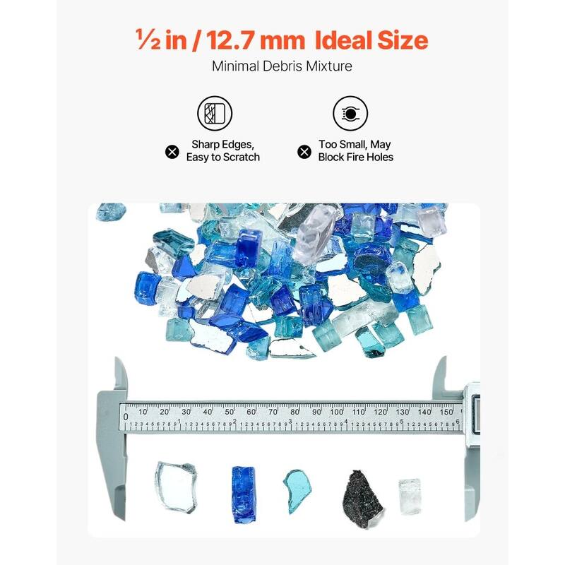 Cobalt Blue Aqua Clear Tempered Fire Glass Rocks Crushed 10 lbs. for Fire Pits - 1/2 inch
