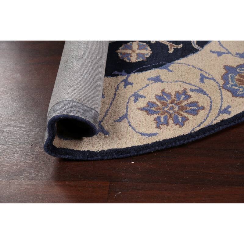 Floral Traditional Oriental Office Area Rug Hand-tufted Wool Carpet - 6'0" x 6'0" Round