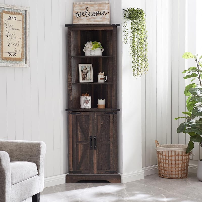 Farmhouse Corner Cabinet, 68" Tall Corner Cabinet, Corner Cabinet - Dark Rustic Oak