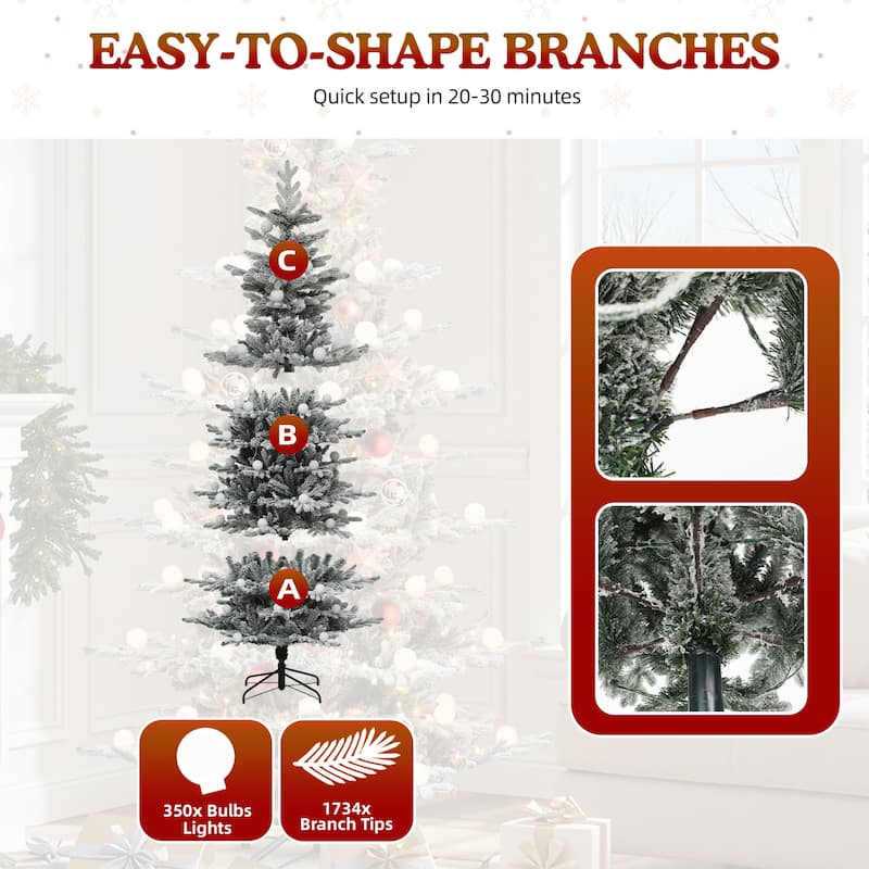 7.5ft Pre-Lit Flocked Artificial Christmas Tree with Glittering Diamond Accents & Multi-Color Lights