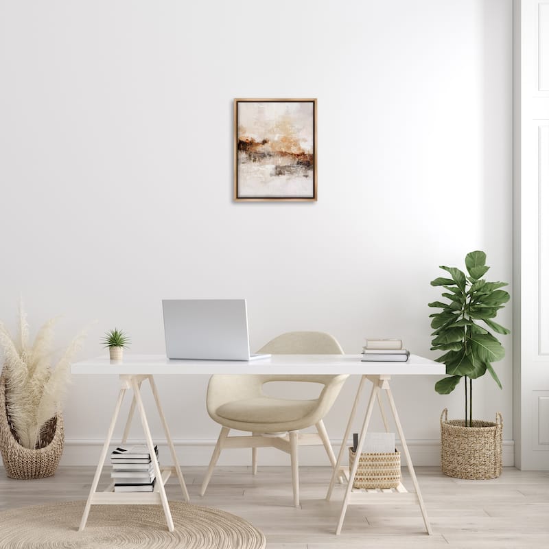 Stupell Beige & Brown Abstract Framed Floater Canvas Wall Art Design by Ros Ruseva