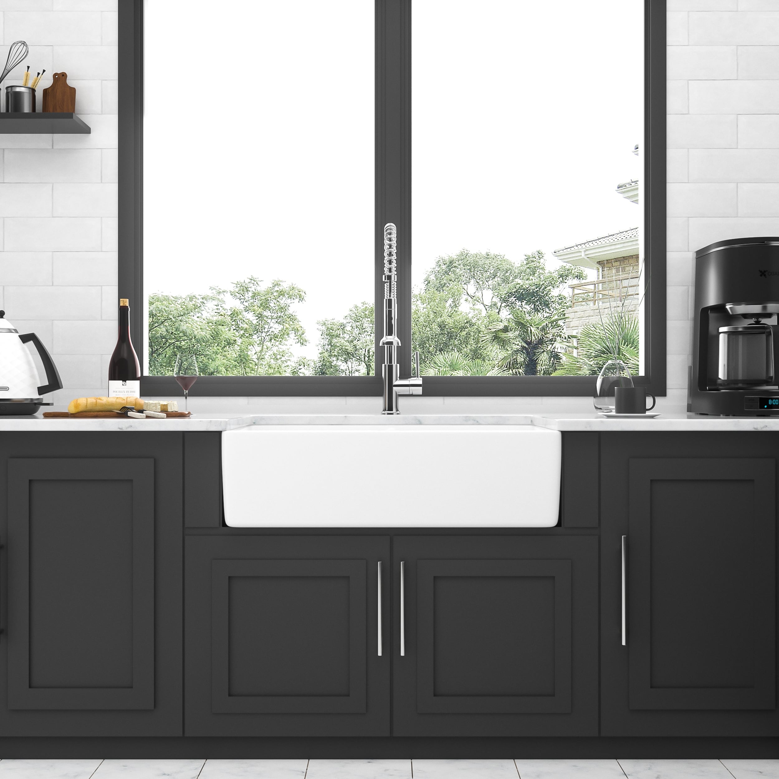 32'' Farmhouse Ceramic Double Bowl Kitchen Sink in White - 32'' x 20'' x 9''