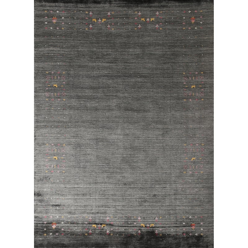 Grey Tribal Gabbeh Oriental Area Rug Handmade Silk Carpet - 6'8" x 9'2"
