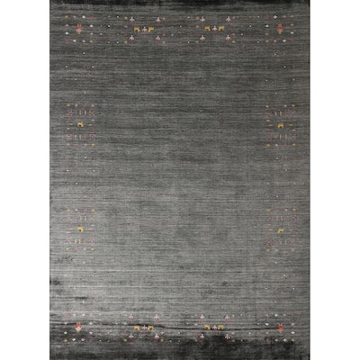 Grey Tribal Gabbeh Oriental Area Rug Handmade Silk Carpet - 6'8" x 9'2"