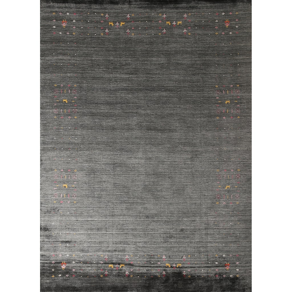 Grey Tribal Gabbeh Oriental Area Rug Handmade Silk Carpet - 6'8" x 9'2"