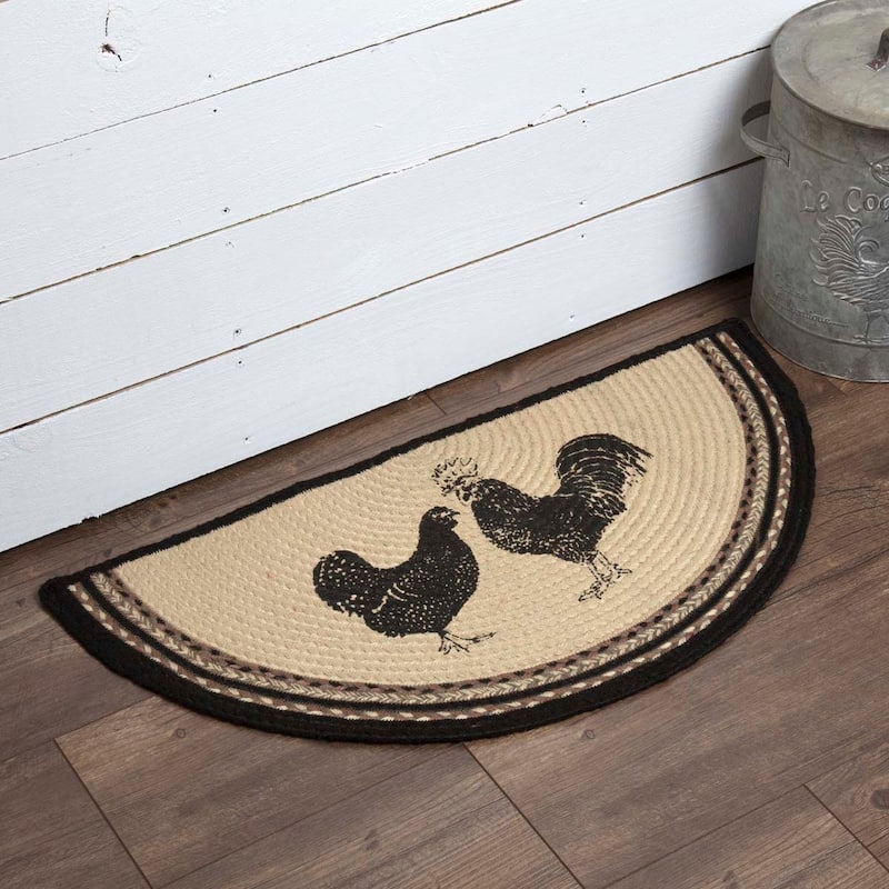 Sawyer Mill Charcoal Poultry Jute Rug Half Circle w/ Pad 16.5x33 - 16.5x33 - White