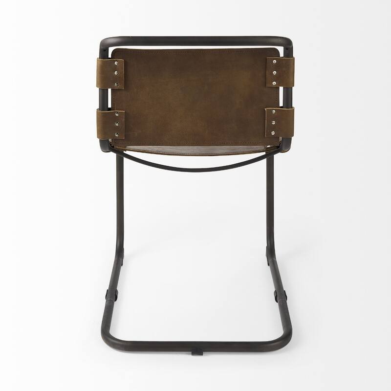 Contemporary Faux Leather Dining Side Chair with Open Back and Black Metal Legs Nailhead Trim - 31”H x 25”W x 21”D