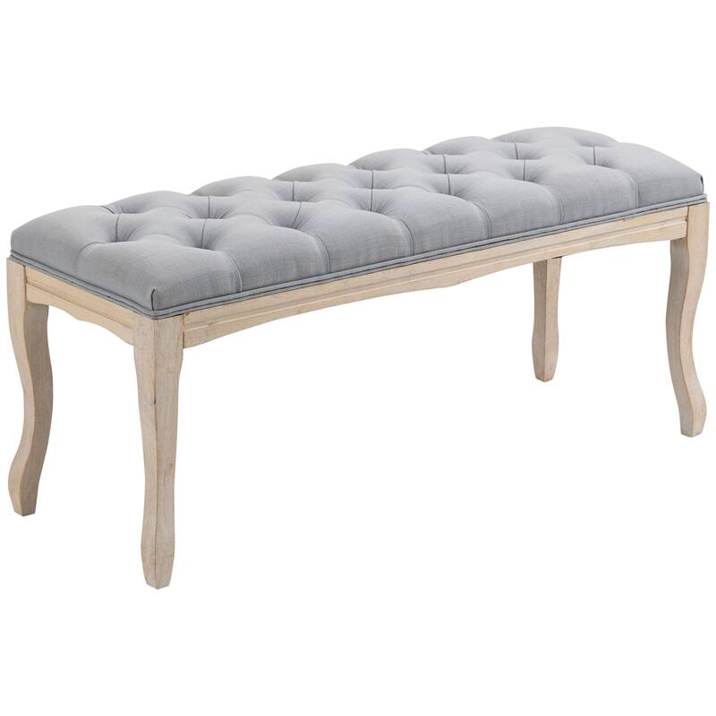 HOMCOM 43" Upholstered Entryway Bench, Linen Fabric Ottoman Stool