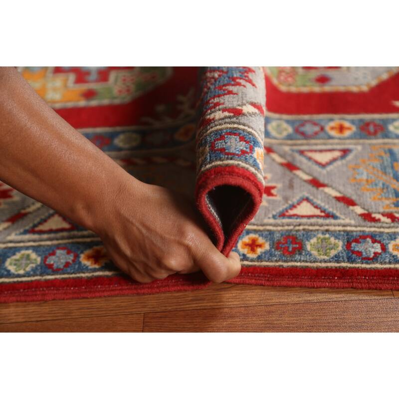 Geometric Kazak Oriental Hallway Runner Rug Hand-knotted Wool Carpet - 2'9" x 9'7"