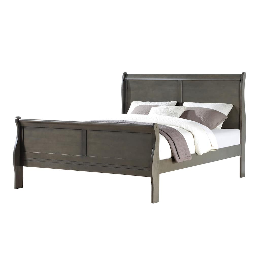 Sleigh Design Eastern King Size Bed with Rectangular Thin Legs, Dark Gray
