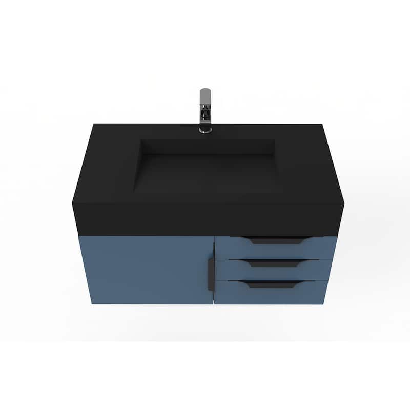 Nile 36" Wall Mounted Bathroom Vanity Set w/ Black Top