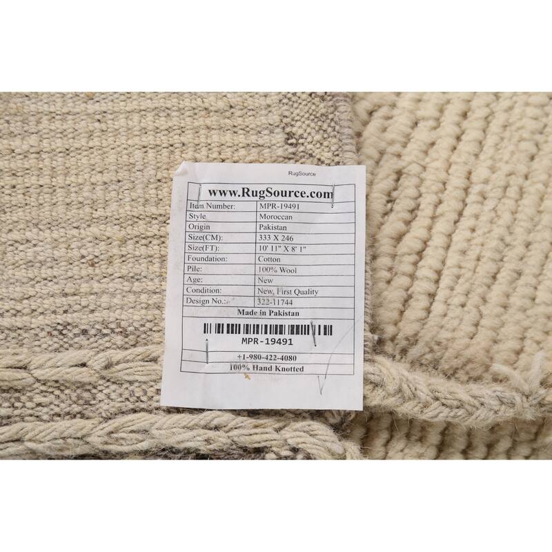 Moroccan Oriental Area Rug Hand-Knotted Abstract Wool Carpet - 8'1"x 10'11"