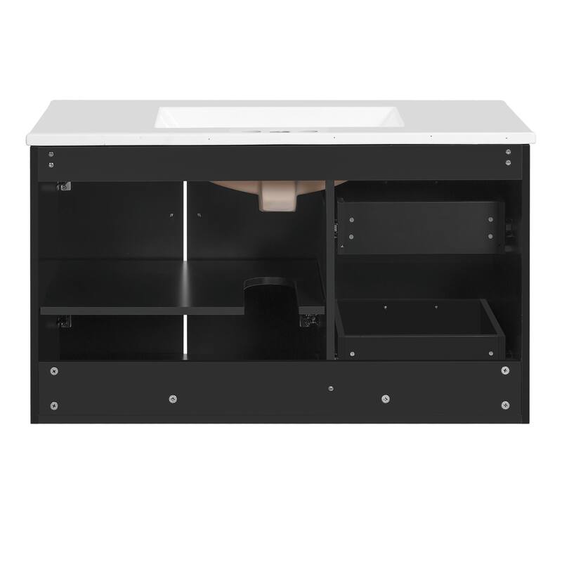 36'' Wall Mounted Bathroom Vanity - Floating Bathroom Storage Cabinet with 2 Drawers, 3 Holes Single Ceramic Sink