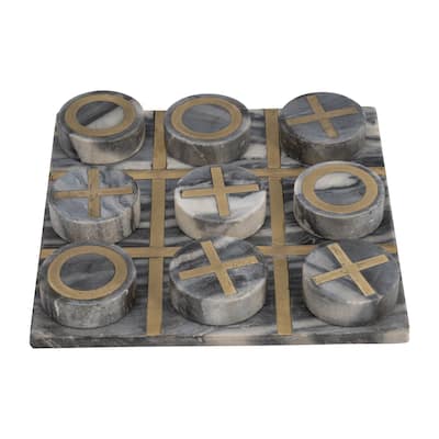 Decorative 12" Tic Tac Toe Game Contemporary Stylish Black and Gold Marble Family Game Night Tic-Tac-Toe Board -