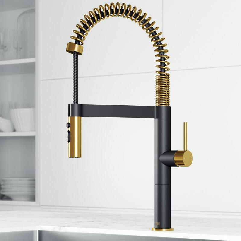 VIGO Edison Pro 20" H Single Handle Pull-Down Sprayer Kitchen Faucet - Matte Brushed Gold/Matte Black
