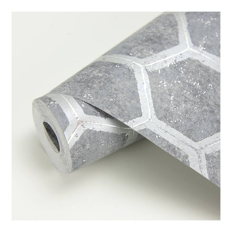 Brewster Starling Pewter Honeycomb Wallpaper - 27.5 x 396 x 0.025