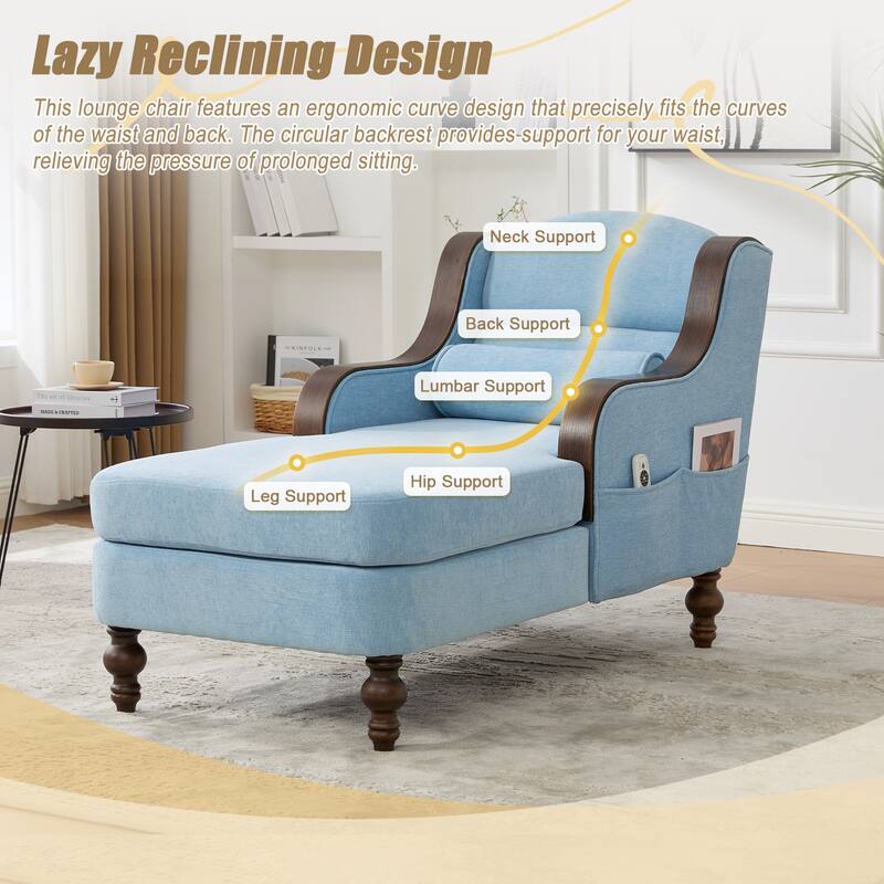HOMEFUN Chenille Upholstered Wood Frame Oversized Chaise Lounge Single Sofa Bed with Side Pocket for Living Room,Bedroom