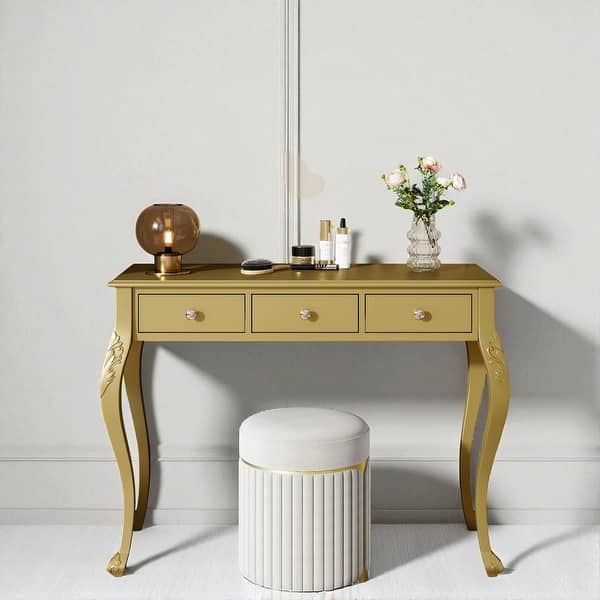 dressing table gold legs Luxury Makeup Vanity Desk with Oval Mirror, 3 Drawers, Elegant Console for Bedroom or Entryway Décor - Bed Bath & Beyond antique french dressing table