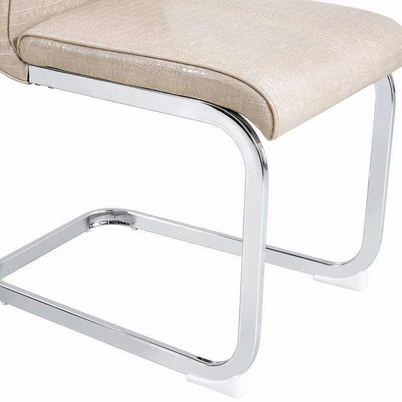 Set of 2 Retro Alligator Skin Upholstered Dining Chairs with Crystal Buckle Design & Faux Leather