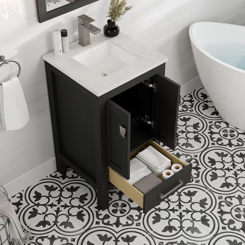 Eviva London 20"W Espresso Bath Vanity with Carrara Quartz Top