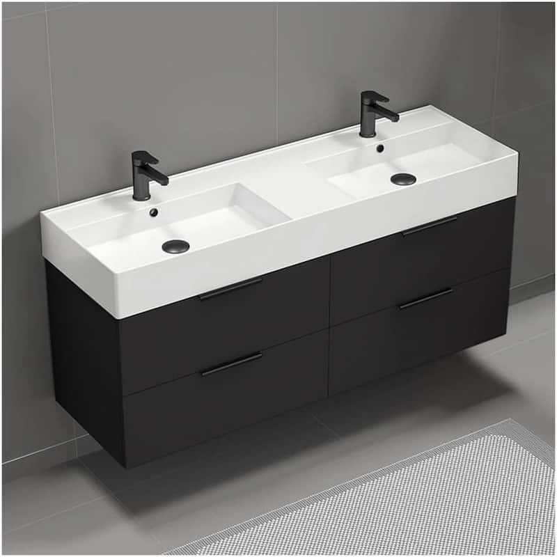 Nameeks Derin-5618-W-2 Derin 54" Wall Mounted Double Basin Vanity Set