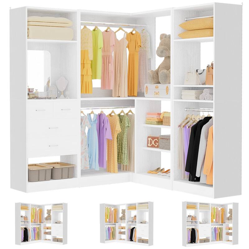 Cimly Set of 3 Corner Closet System with Hanging Rods, Space-saving Closet Organizer with Mirror - 86'' - White