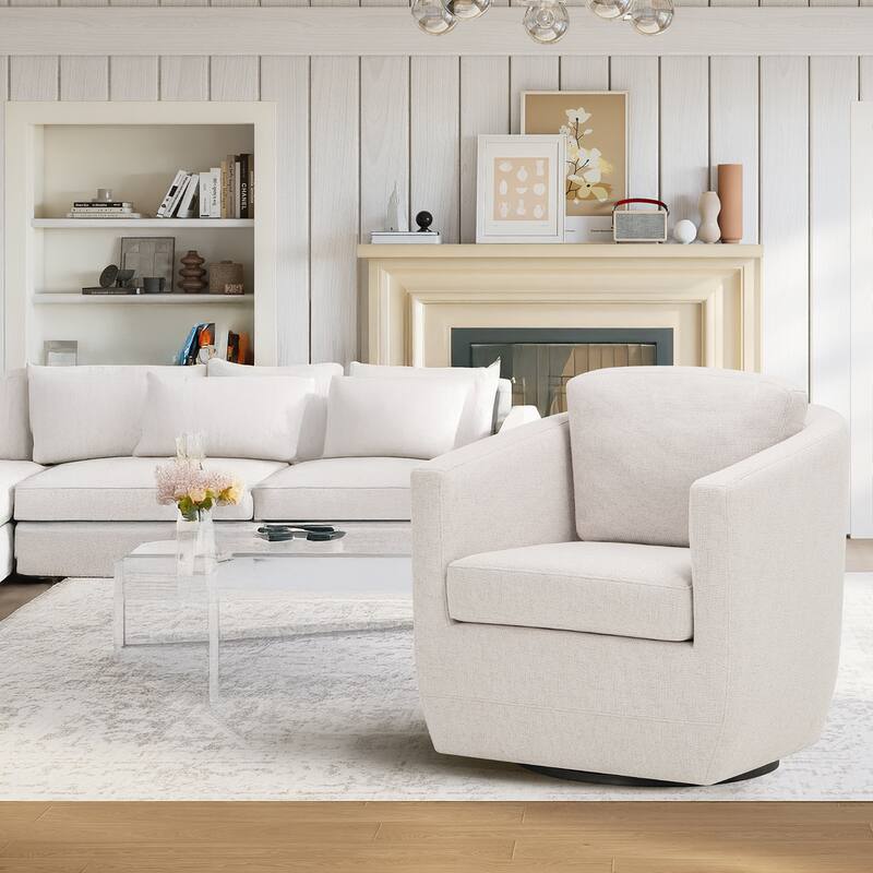 Velvet Barrel Swivel Chair - Round Bouclé Accent with Brass Base, Ready-to-Use for Living Rooms & Reading Corners