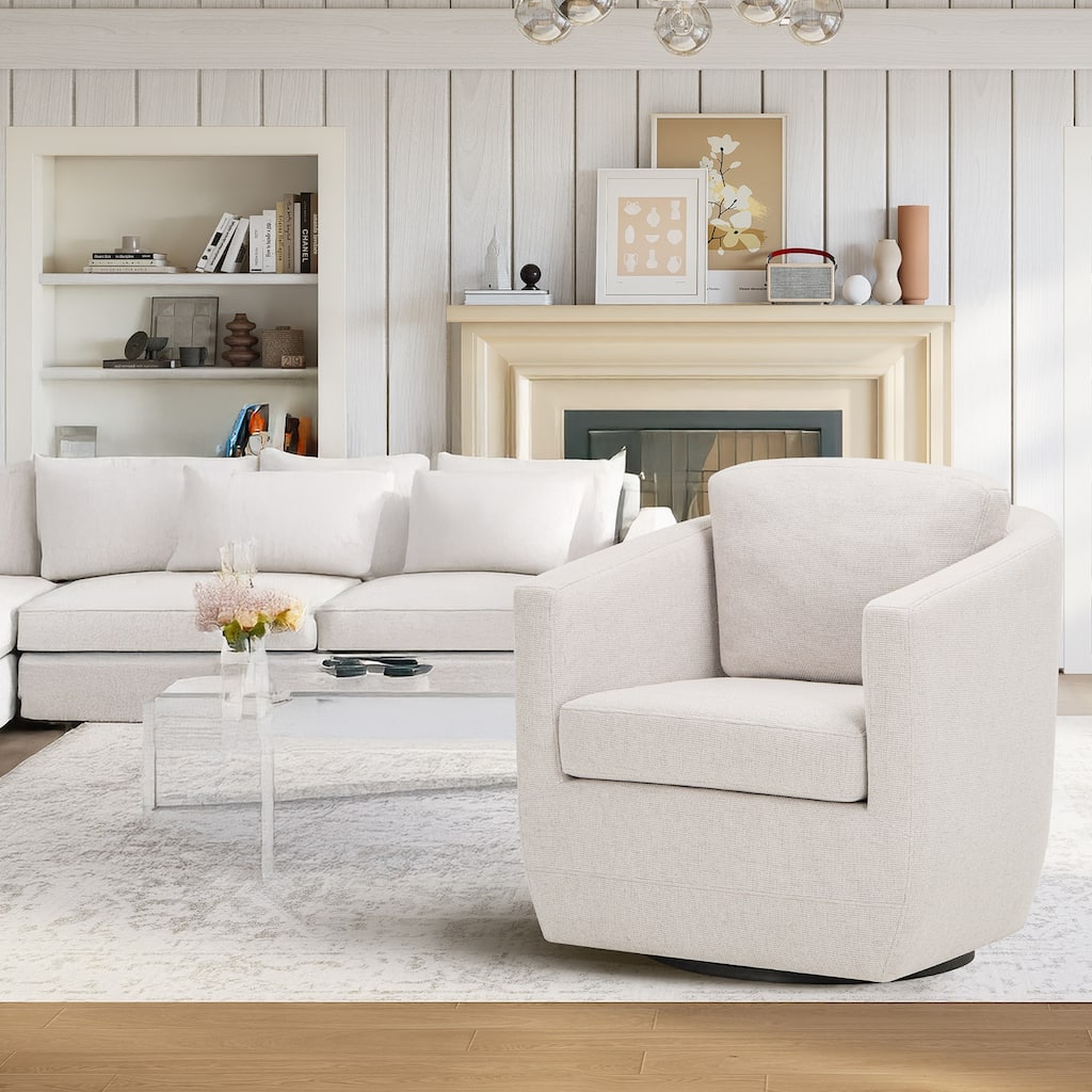 Velvet Barrel Swivel Chair - Round Bouclé Accent with Brass Base, Ready-to-Use for Living Rooms & Reading Corners