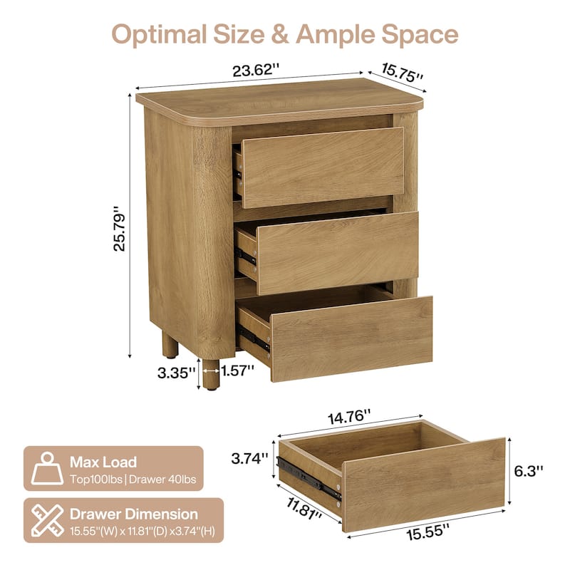 Farmhouse Nightstand with 3 Drawers