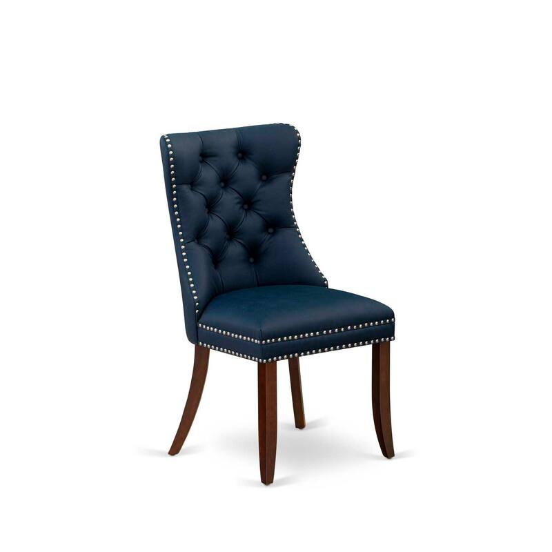 Parsons Dining Chairs Set of 2 - Navy Blue Faux Leather Upholstered Chairs with Nailhead Trim
