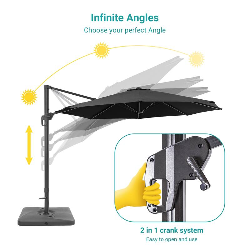 BONOSUKI Outdoor 11Ft UV Protection Patio Cantilever Umbrella w/Base
