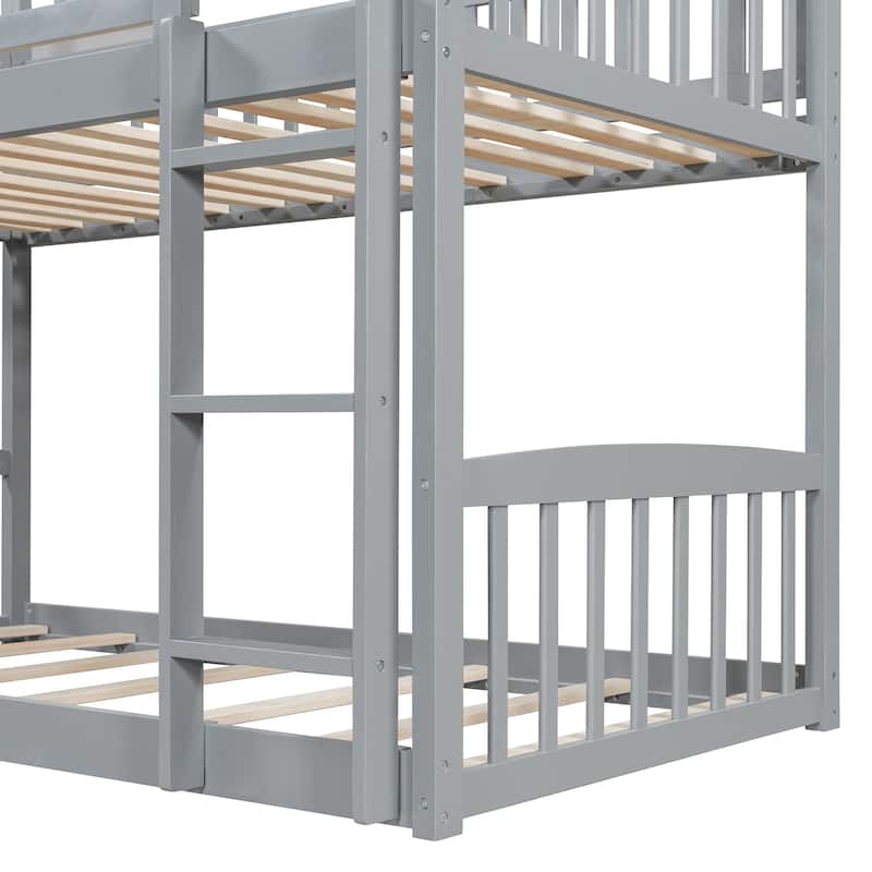 Twin Over Twin Bunk Bed with Slide, House Bed with Slide, Gray
