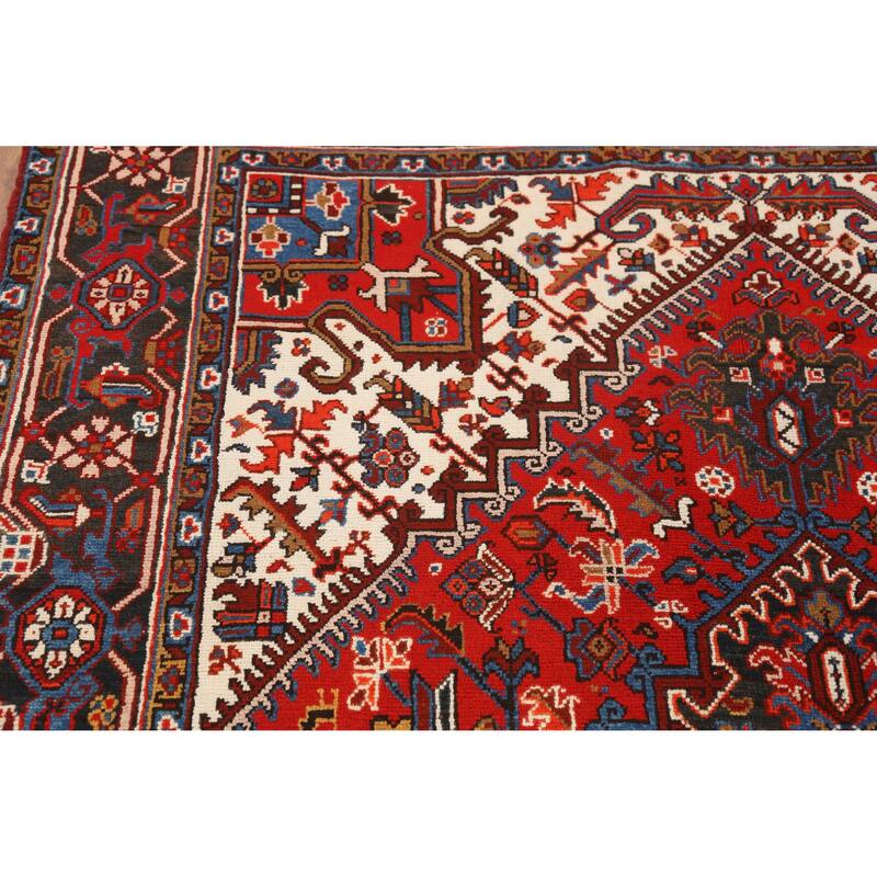 Hand Knotted Oriental 100% Wool Carpet Traditional Medallion Oranges & Rust Heriz Area Rug - 9' 11'' X 6' 6''