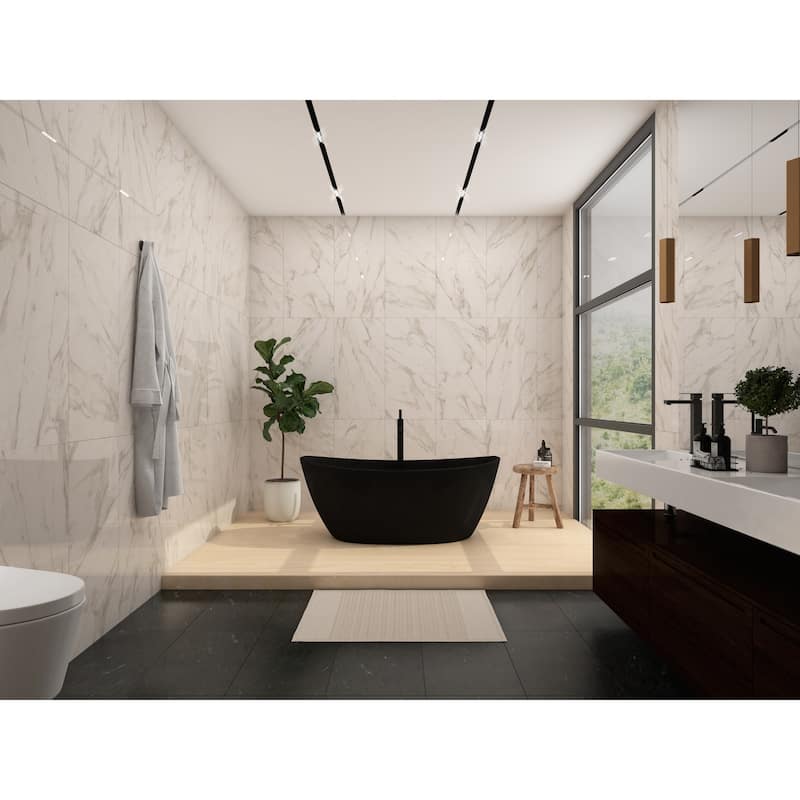 Manhattan 59" Solid Surface Freestanding Soaking Bathtub - Black
