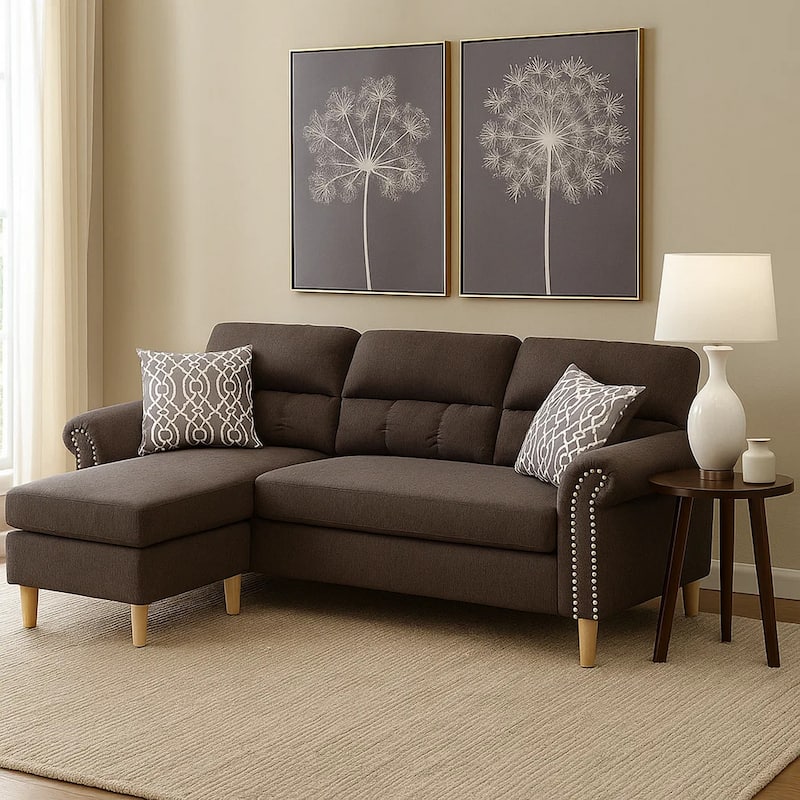 2 Piece Contemporary Sectional Set with Tufted Back, Tan