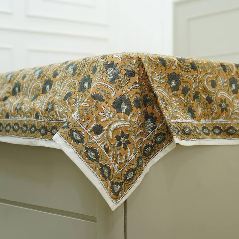 Fabdivine Handmade Block Print Flat Sheet or Bed Sheet Cotton Fabric Floral Home Decor