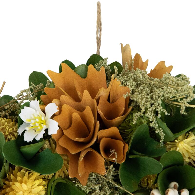 Mixed Floral Artificial Spring Wreath - 11" - Orange