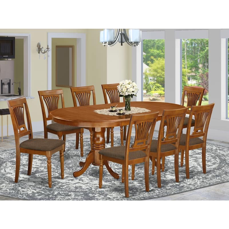 9 Piece Dining Room Table Set, Oval Wooden Table with Butterfly Leaf and 8 Chairs, Saddle Brown Finish, 42x78 Inch