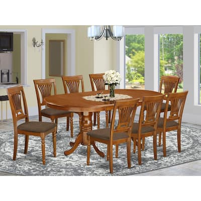 9 Piece Dining Room Table Set, Oval Wooden Table with Butterfly Leaf and 8 Chairs, Saddle Brown Finish, 42x78 Inch