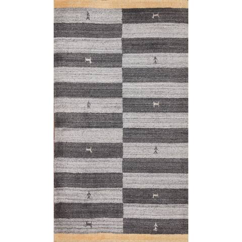 Striped Gabbeh Indian Rug Hand-knotted Wool Carpet - 2'0" x 4'0"