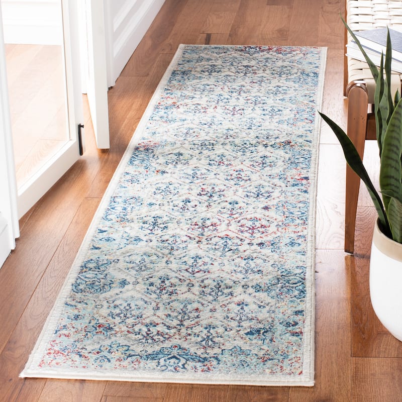 SAFAVIEH Brentwood Paunica Oriental Damask Trellis Rug - 2' x 6' Runner - Ivory/Blue