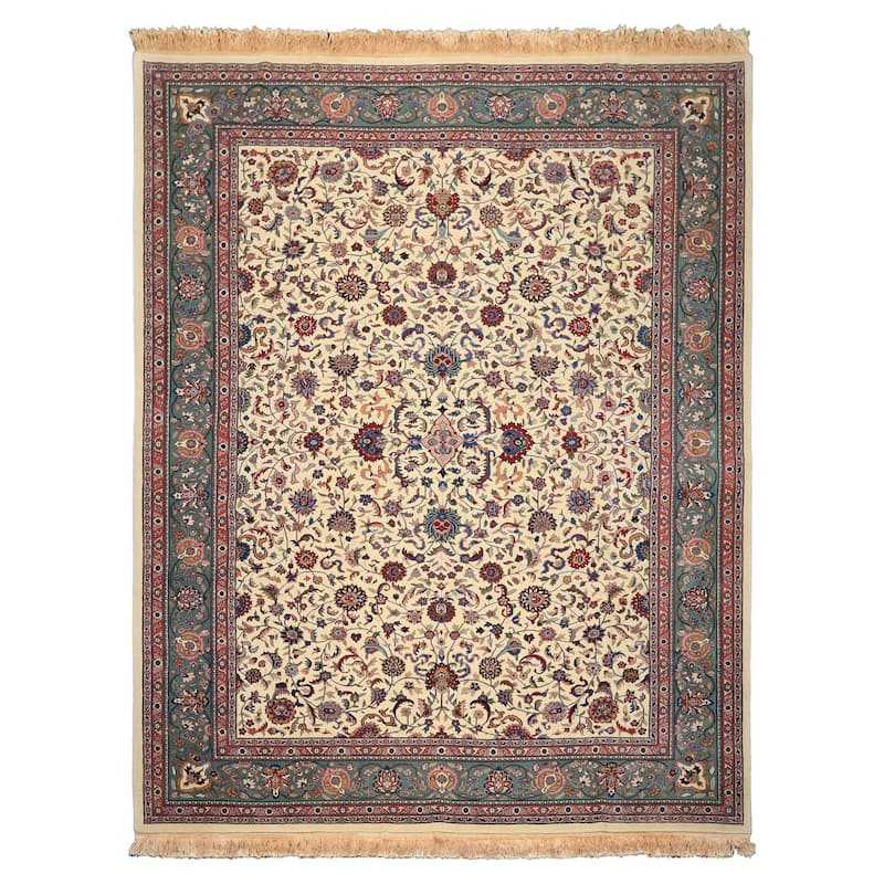 9x12 Hand Knotted Wool Ivory Kashaan Medallion Traditional Oriental Area Rug - 9' x 12'
