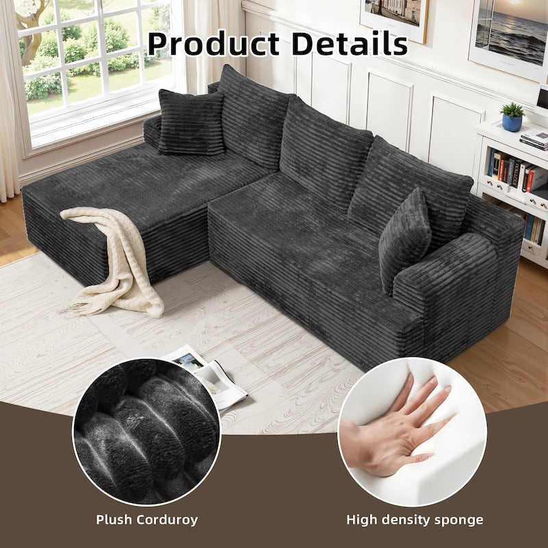 L-Shaped Corner Sectional Sofa Set with Side Chaise Lounge, Soft Foam Cushion Modular Sofa Corduroy Leisure Couch
