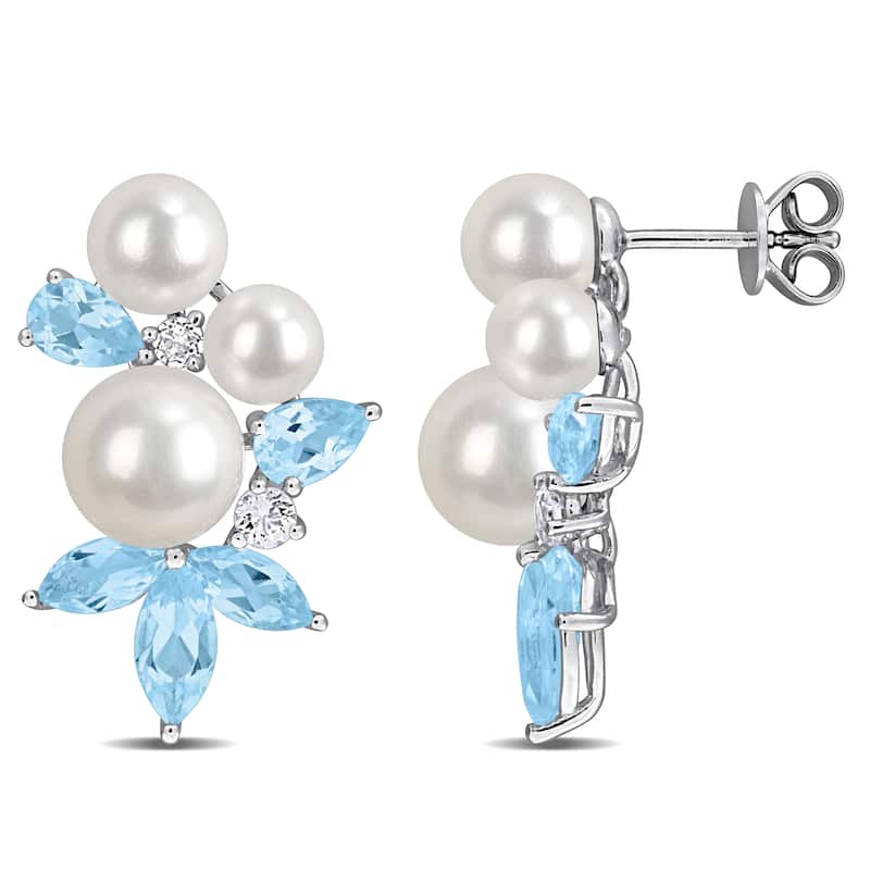 Miadora Cultured Freshwater Pearl and Gemstone Cluster Drop Earrings Sterling Silver - Blue